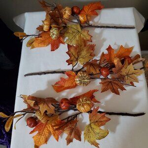 Maple Leaf and Pumpkin 12” Branches – Orange, Yellow, Red, and Gold – Set of (3)